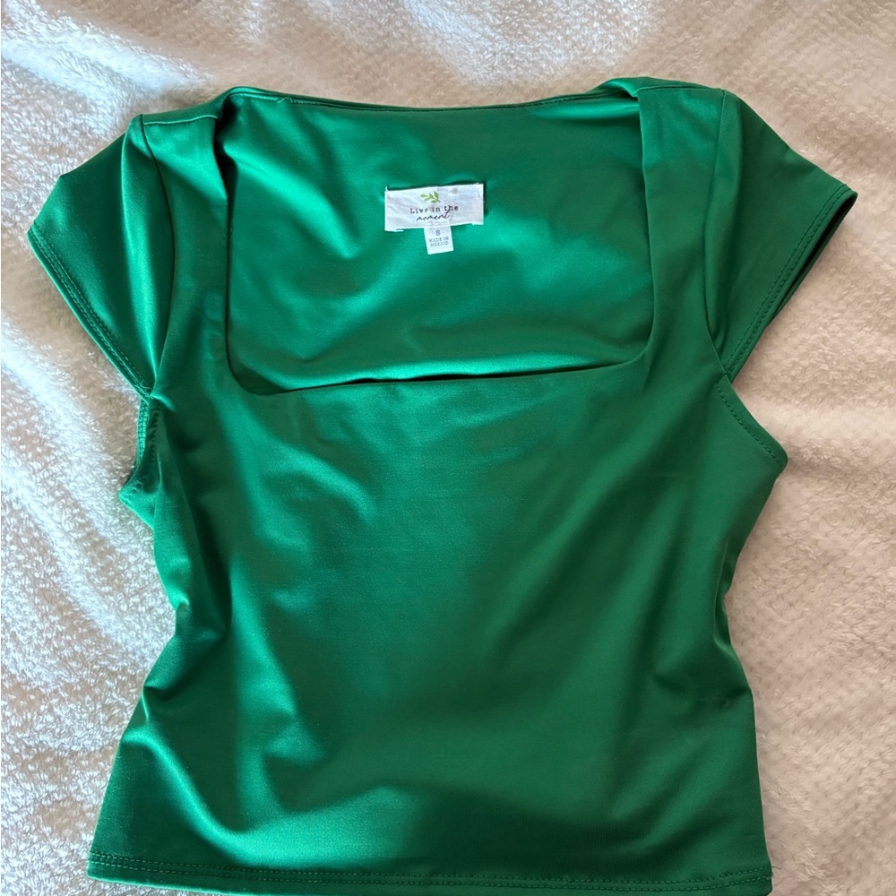 Green Women's Square Neck Top